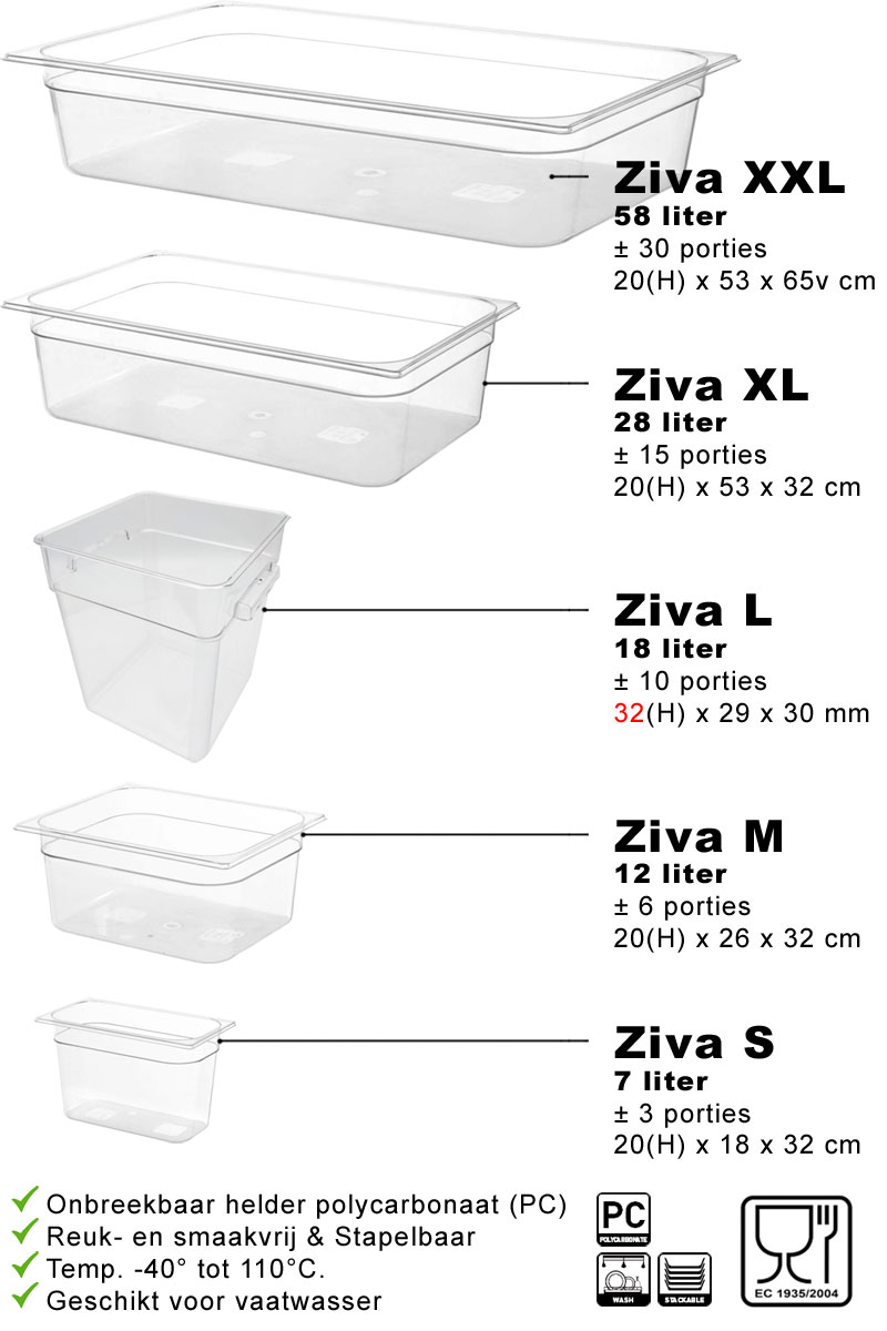 Ziva Medium sous-vide water basin reservoir 12 liters + lid with recess